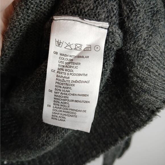 H&M SZ S Wool Blend Mixed Media Button Front Cardigan In Charcoal - Picture 6 of 6